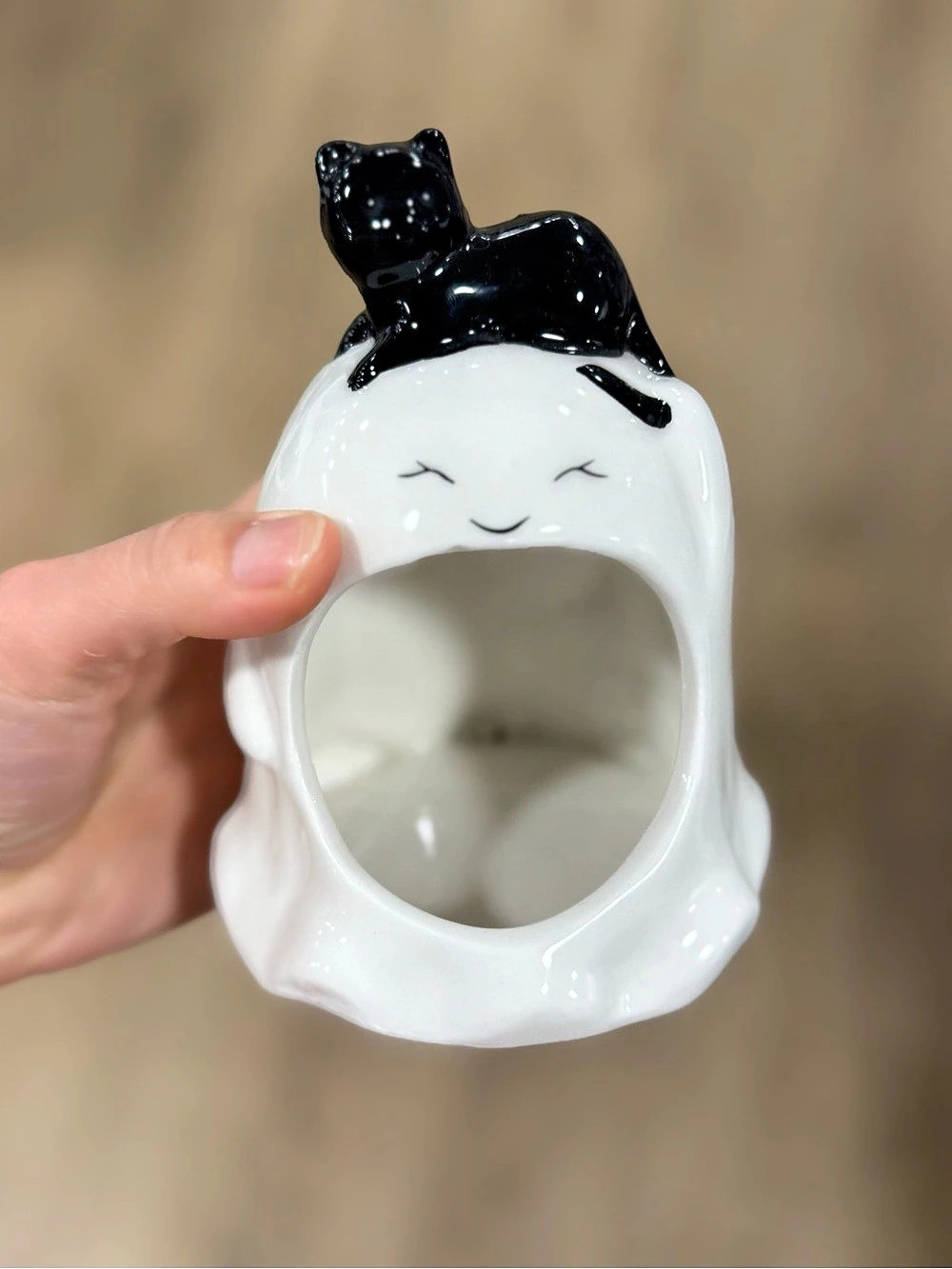 White & Black Cat Ceramic holder Decor Figurine